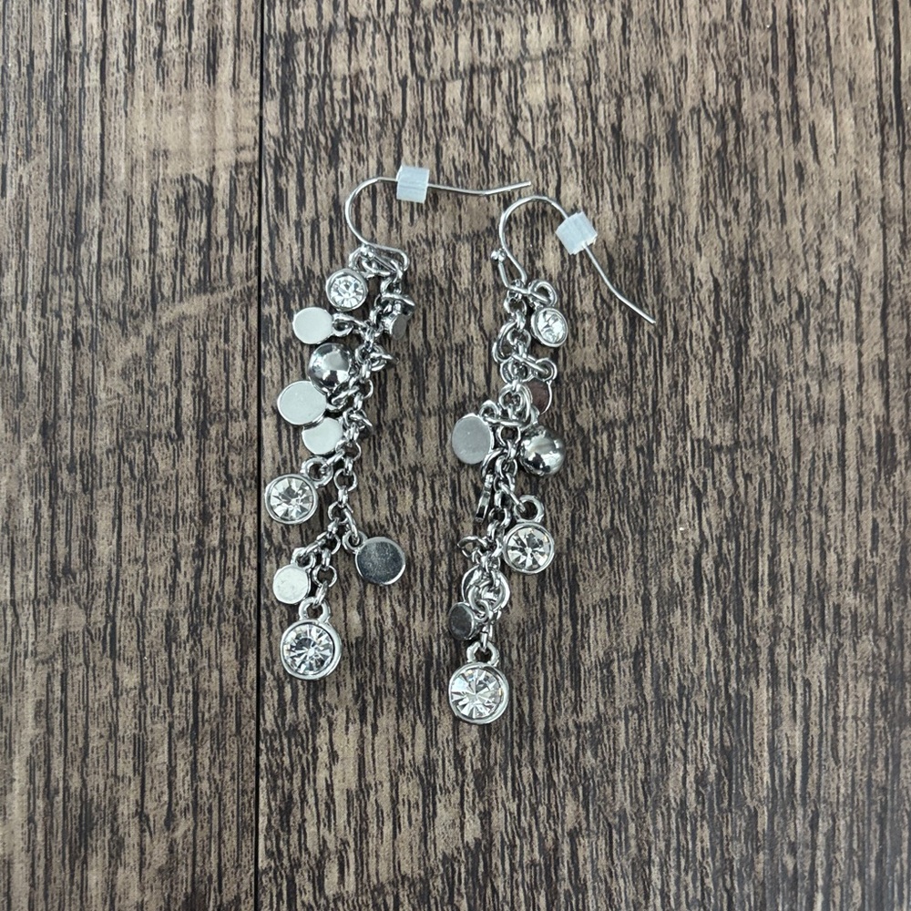 White House Black Market Silver-Tone Crystal Drop Dangle Earrings